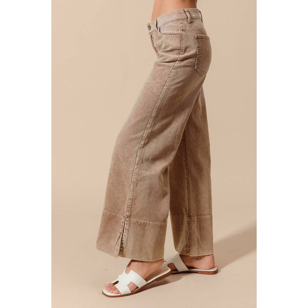 Wide Leg Flared Washed Cord Pants - Taupe or Sage