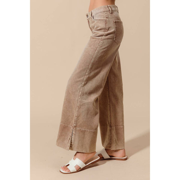 Wide Leg Flared Washed Cord Pants - Taupe or Sage