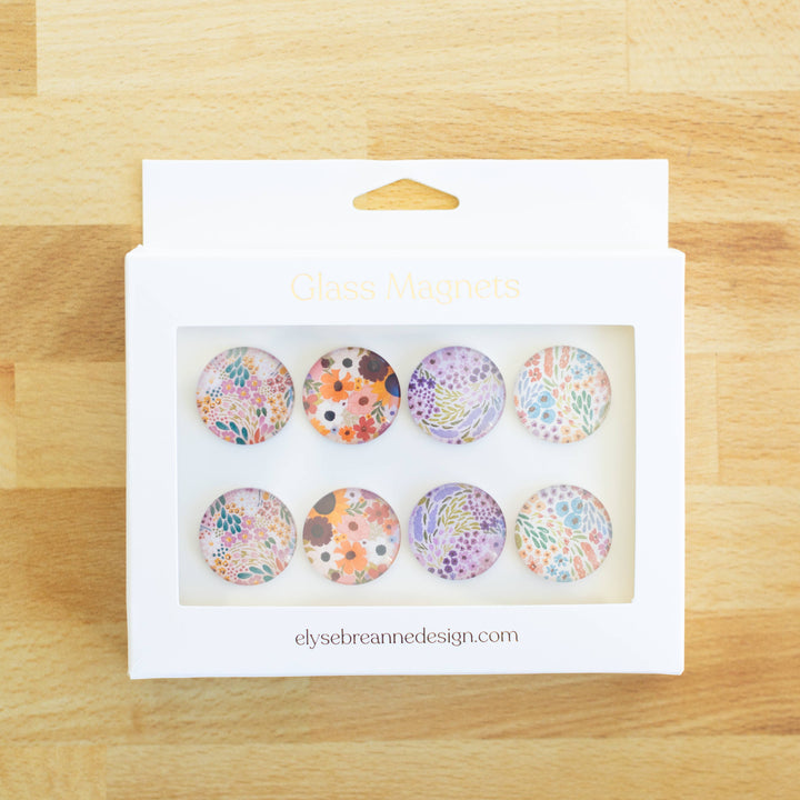 Glass Magnets, Box Set of 8 Floral Magnets