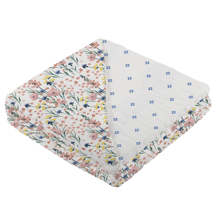 Wildflowers and Periwinkle Diamond Dot Bamboo Blanket