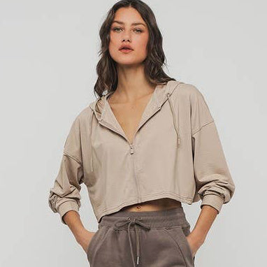 Cropped Zip Up Hooded Workout Jacket