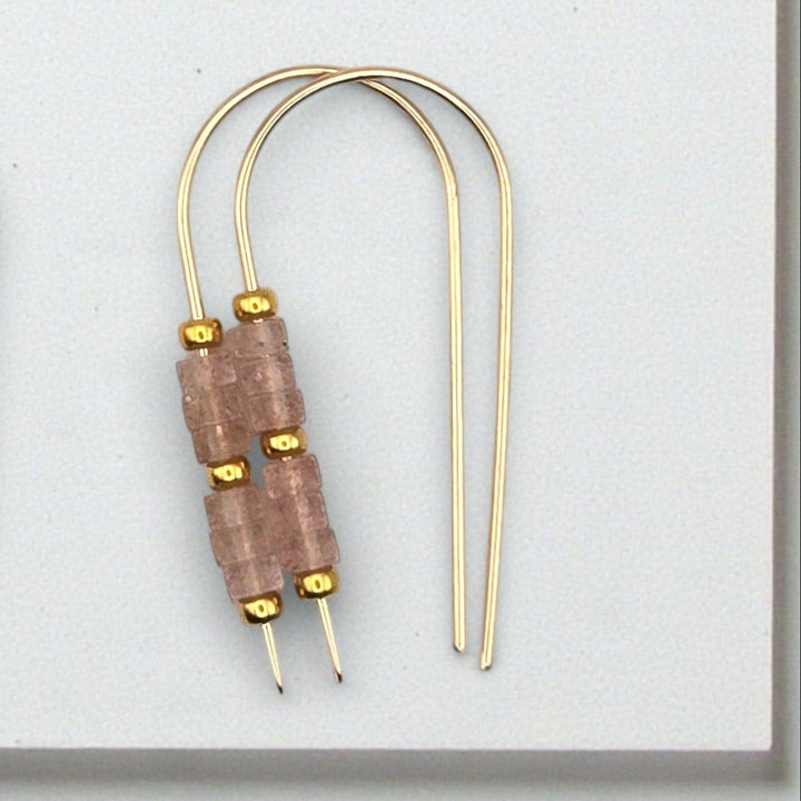 Strawberry Quartz Gemstsone Gold Threader Earrings