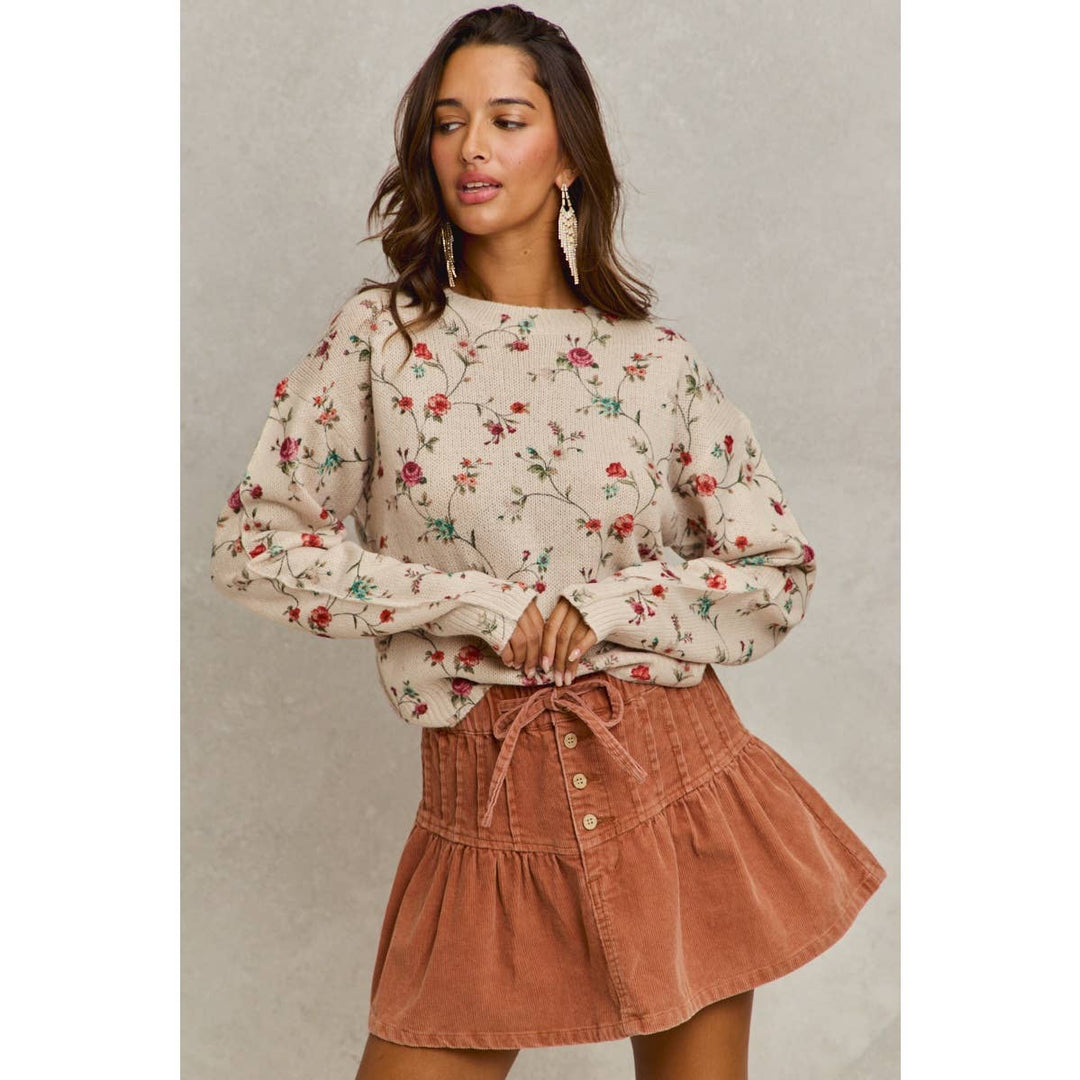 Mineral Wash Cord Flared Mini Skirt