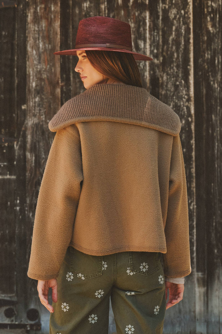Camel Reversible Wool Blend Shawl Collar Coat
