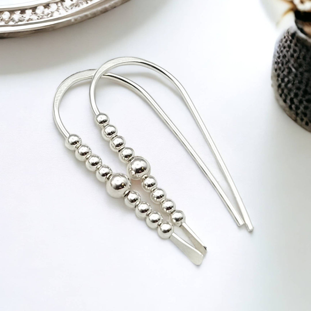 Modern Sterling Silver Beaded Threader Earrings