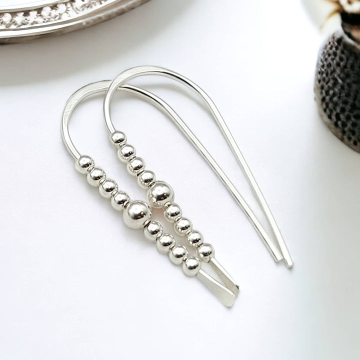 Modern Sterling Silver Beaded Threader Earrings