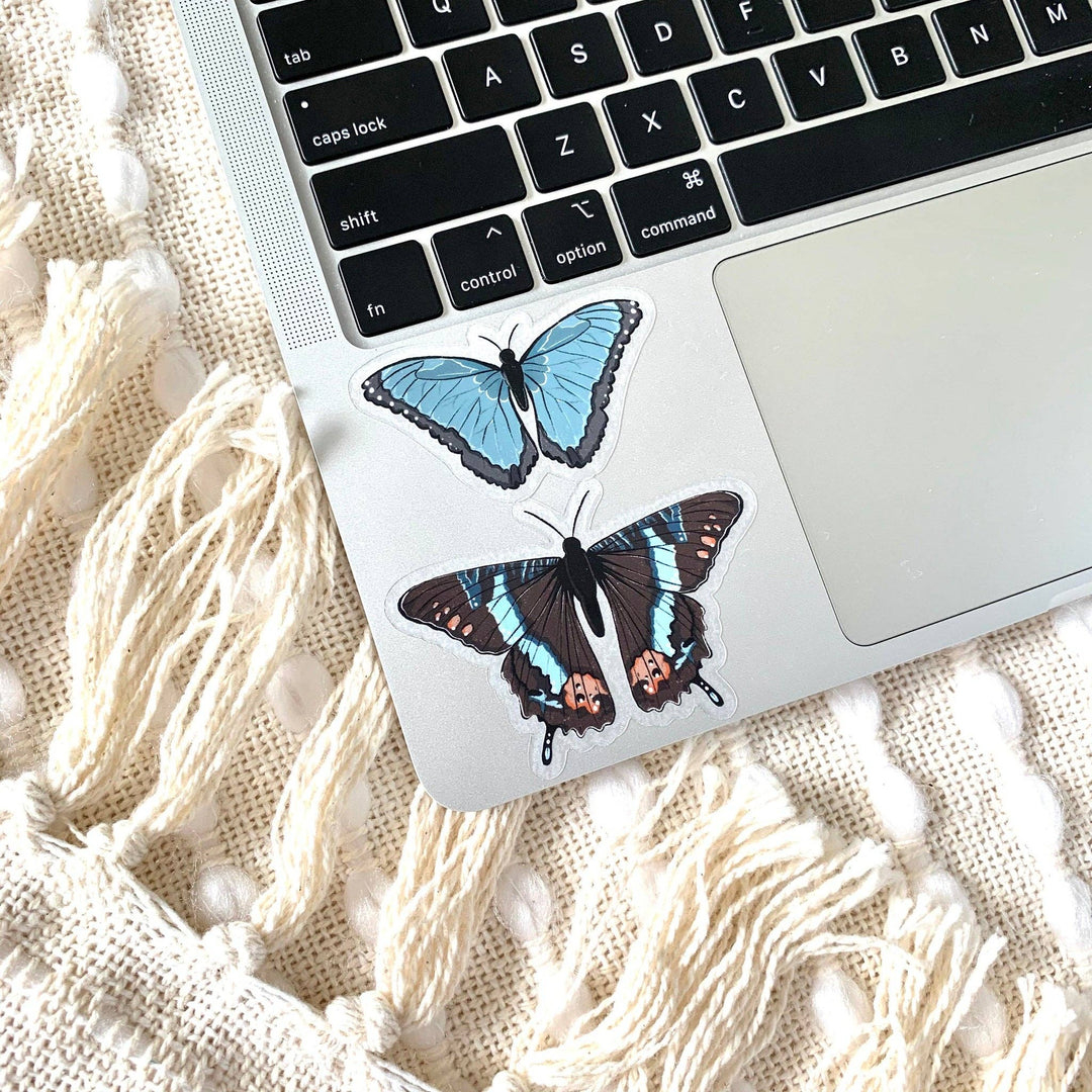 Clear Common Blue Morpho Butterfly Sticker, 2.5x1.5in