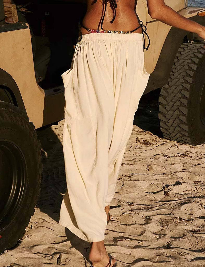 White Elastic Waist Loose Pants