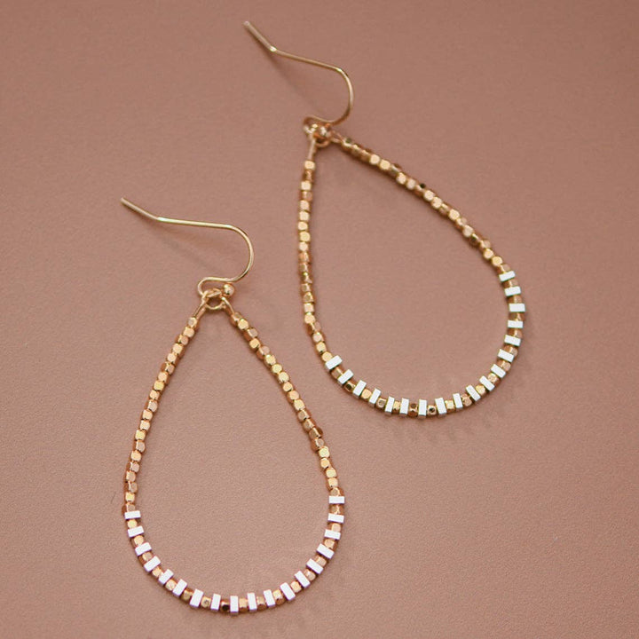 Teardrop Wire Beaded Earrings with Silver Hematite