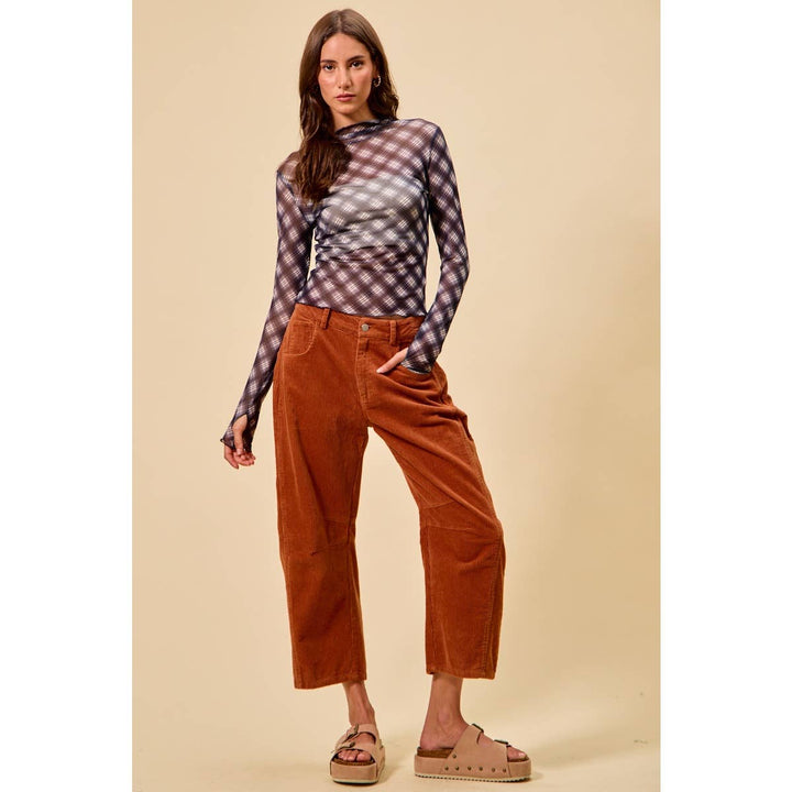 Mid Rise Cord Barrel Pants