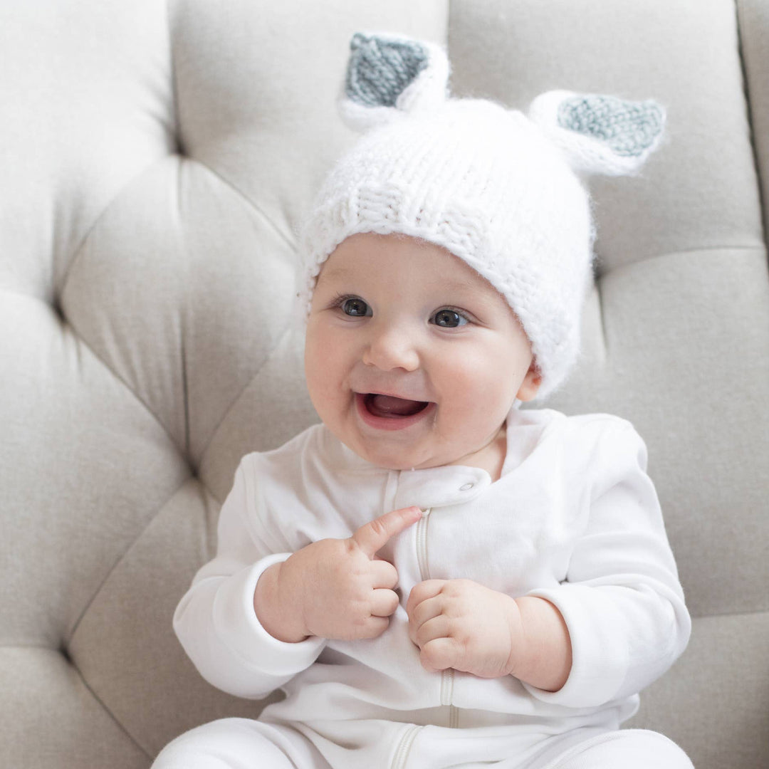 White with Grey Bunny Ears Hat