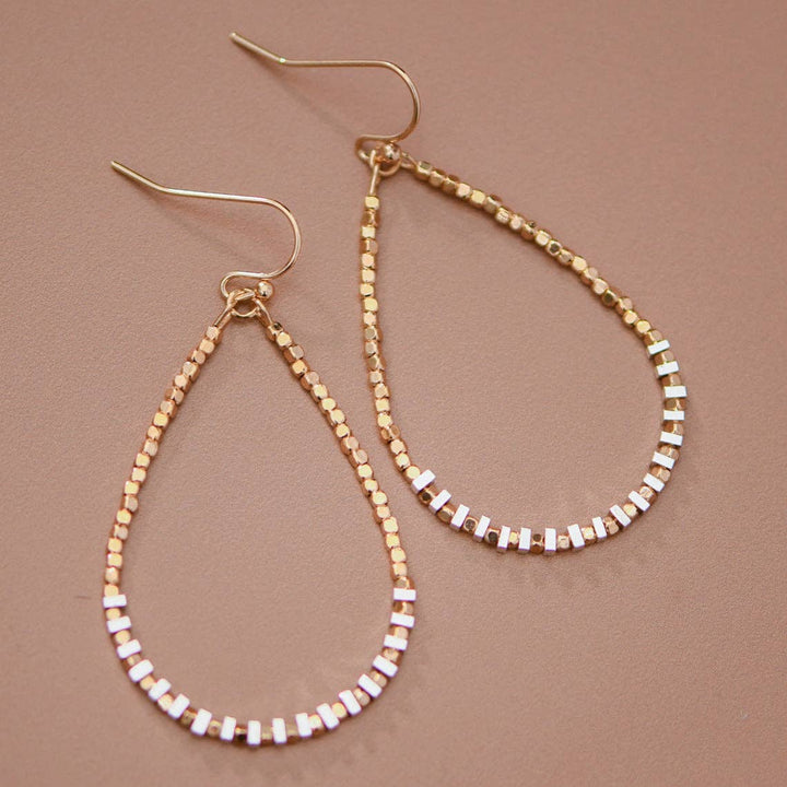 Teardrop Wire Beaded Earrings with Silver Hematite