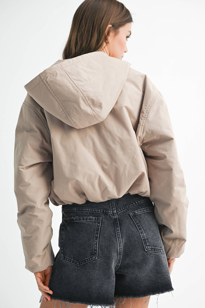 Cropped Hooded Zip-Up Puffer Jacket
