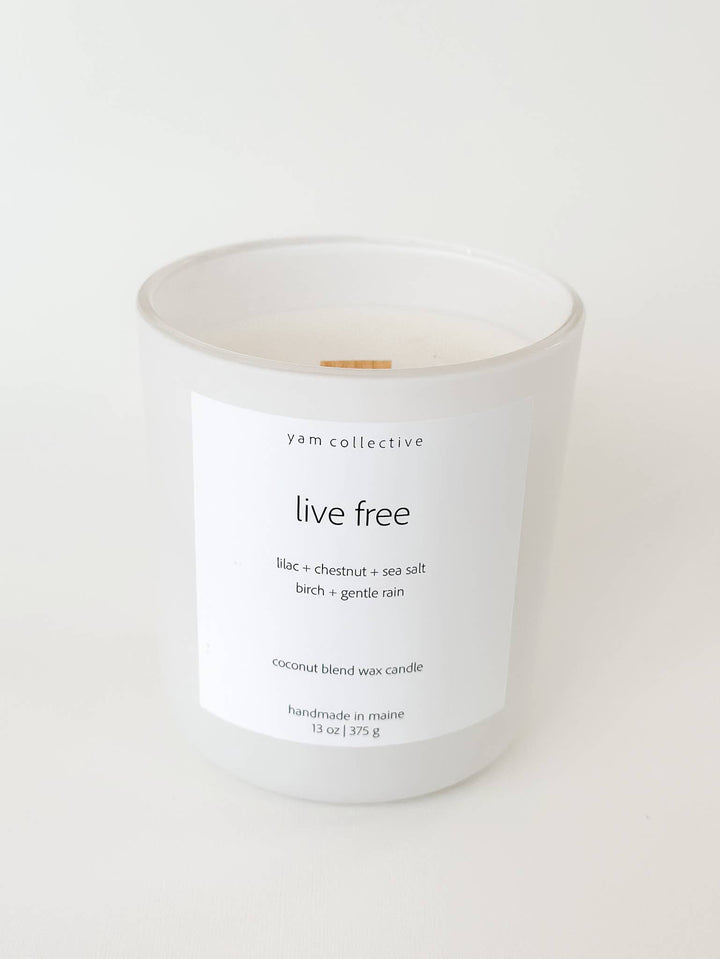 Live Free Lilac + Birch Matte White Glass Candle