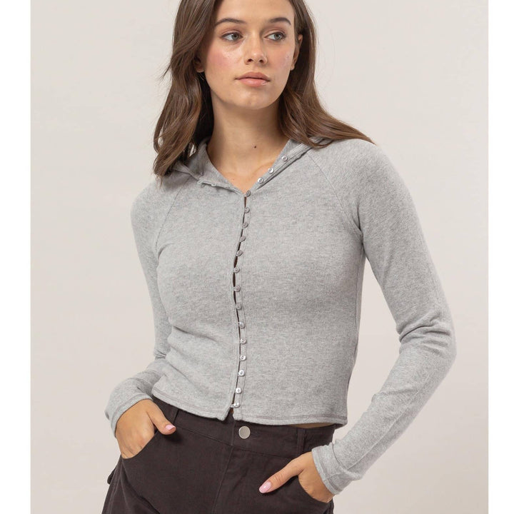 Brushed Rib Knit Hoodie Top