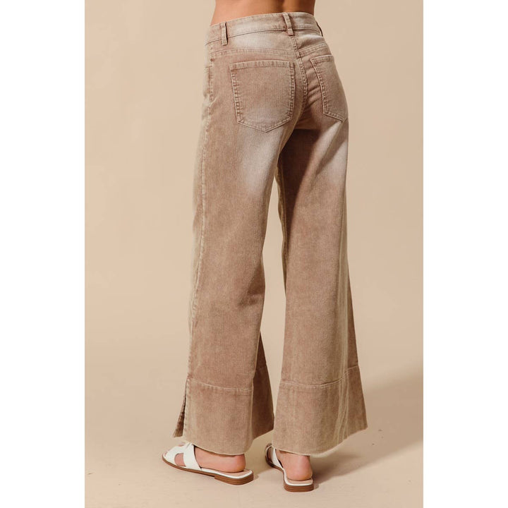 Wide Leg Flared Washed Cord Pants - Taupe or Sage