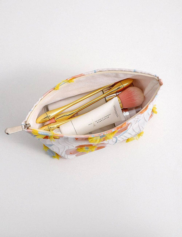 Embroidered Floral Canvas Cosmetic Bag 2 Sizes