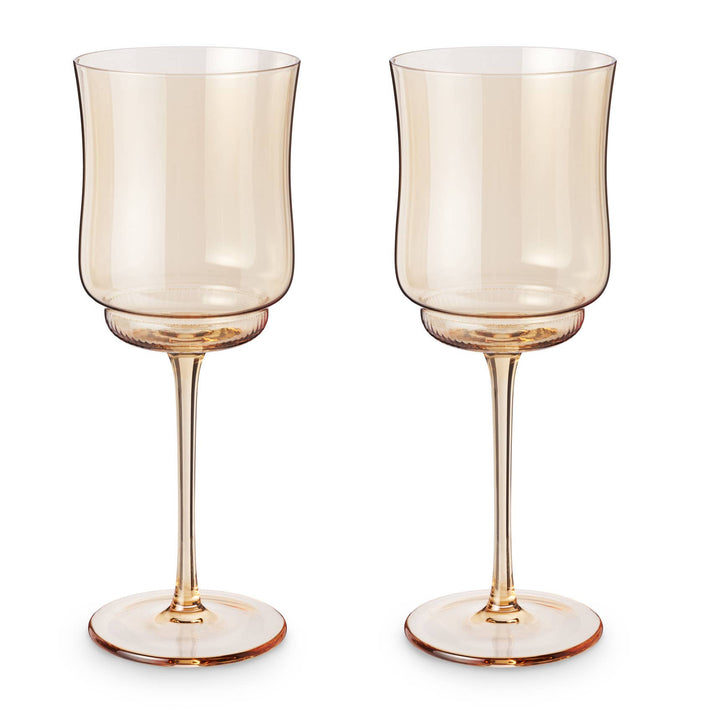 Tulip Amber Tinted Glass Stemmed Wine Glasses Set of 2