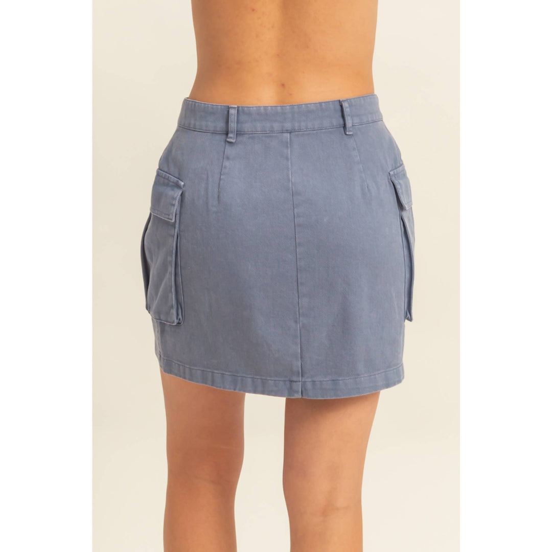 Mineral Washed Cargo Mini Skirt in Dusty Navy