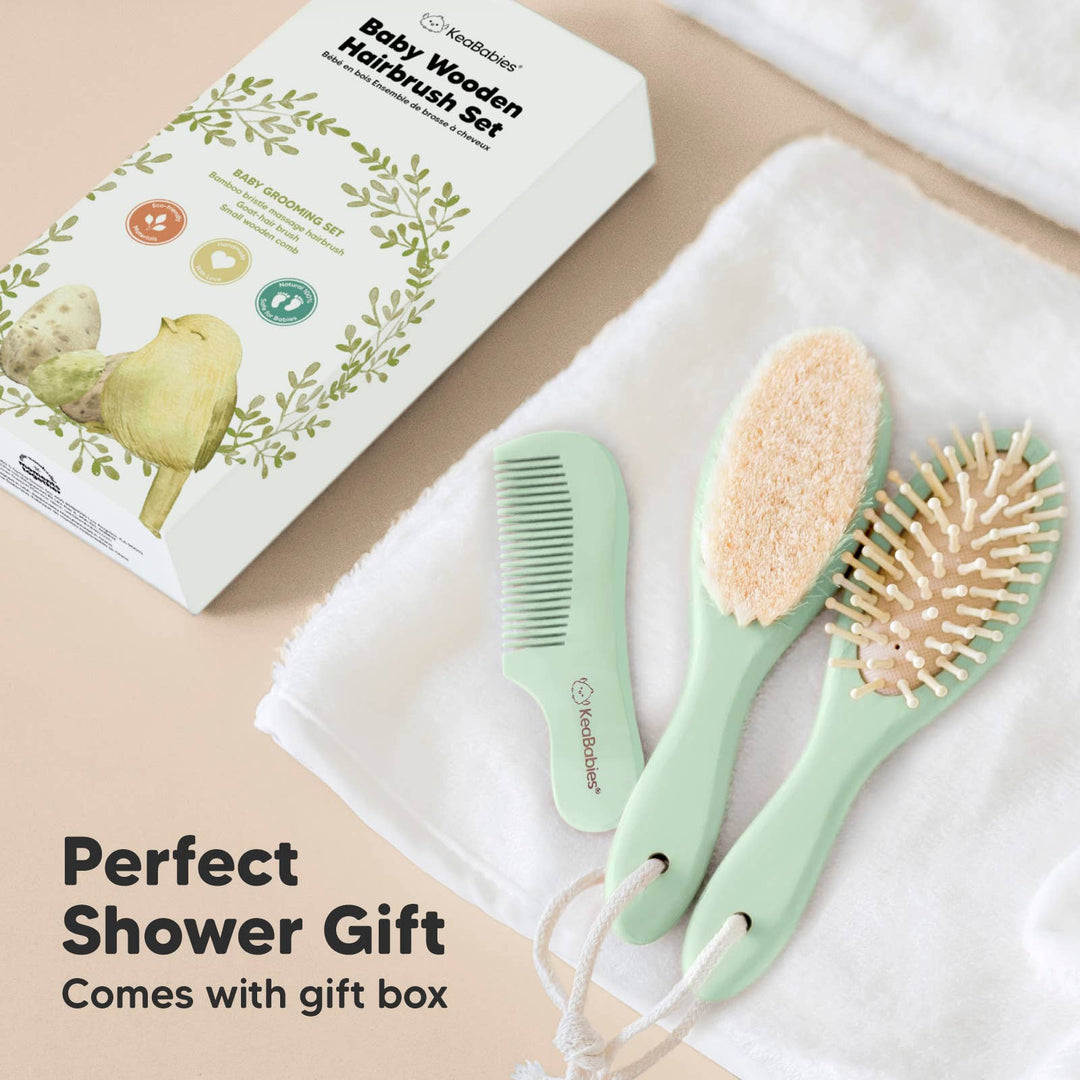 KeaBabies Baby Hair Brush and Comb Set - Sage