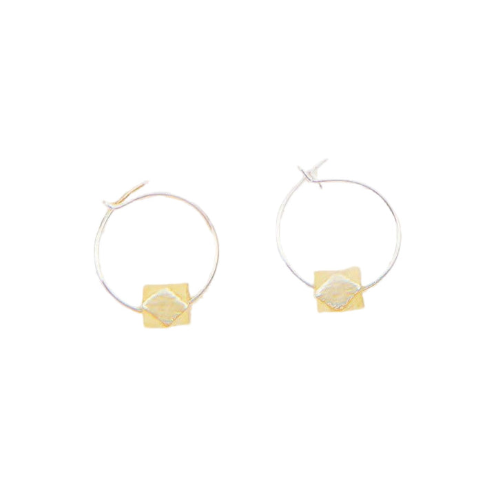 Tiny Hoops With Gold Faceted Metal Bead