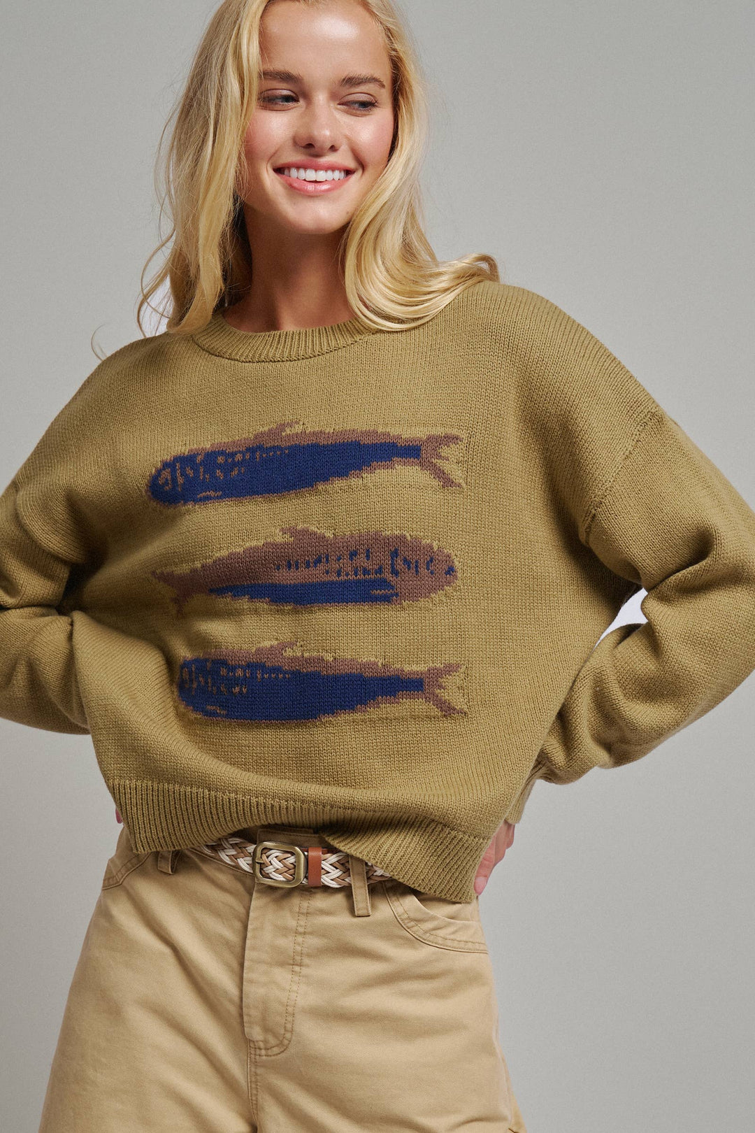 Olive Sardine Oversized Drop-Shoulder Sweater