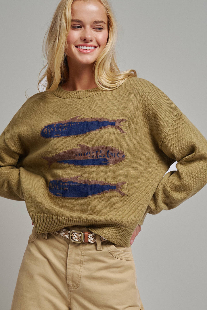 Olive Sardine Oversized Drop-Shoulder Sweater