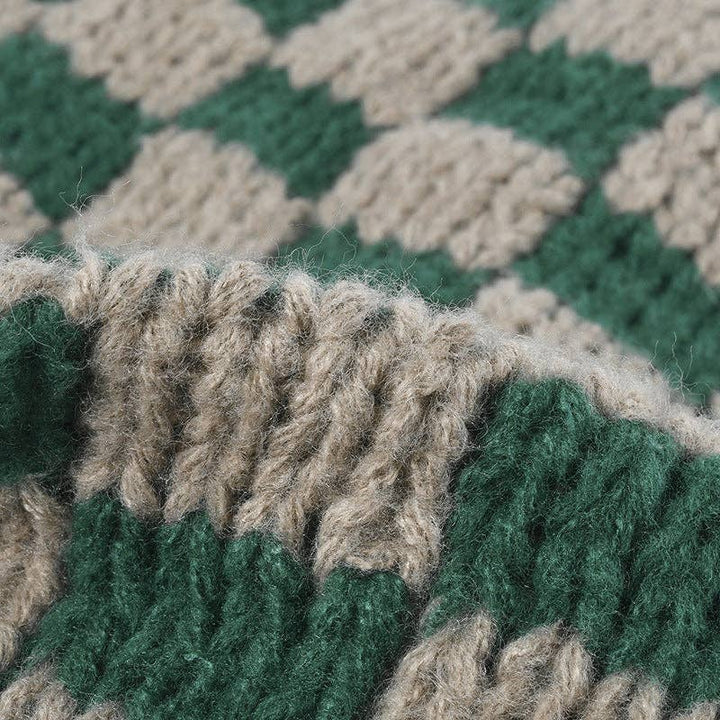 Green Plaid Checkered Warm Knit Beanie