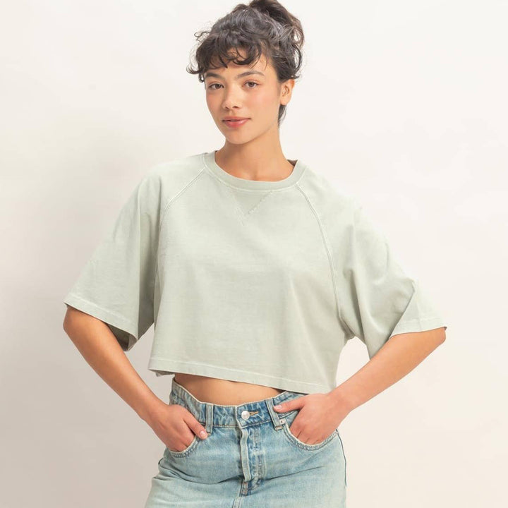 Sage Mineral Washed Cropped Tee