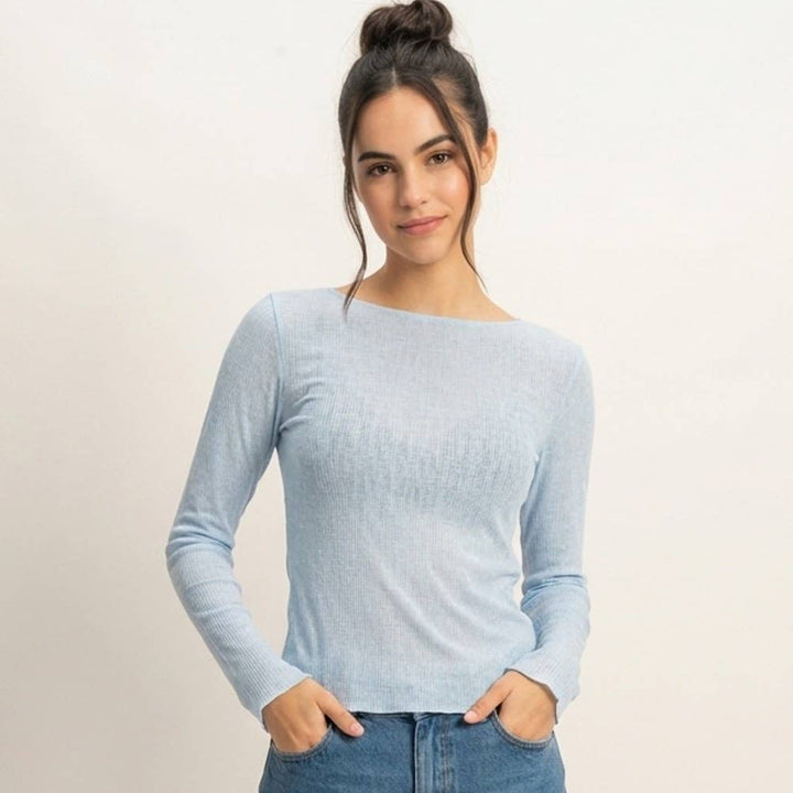 Baby Blue Ribbed Long Sleeve Top