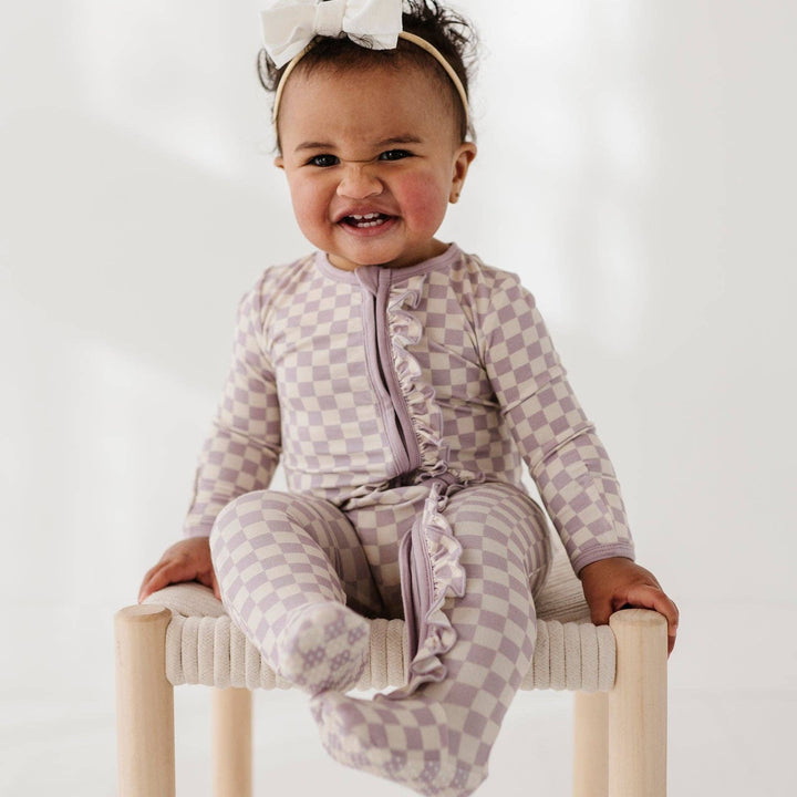 Lavender Checker Bamboo  Footie Romper