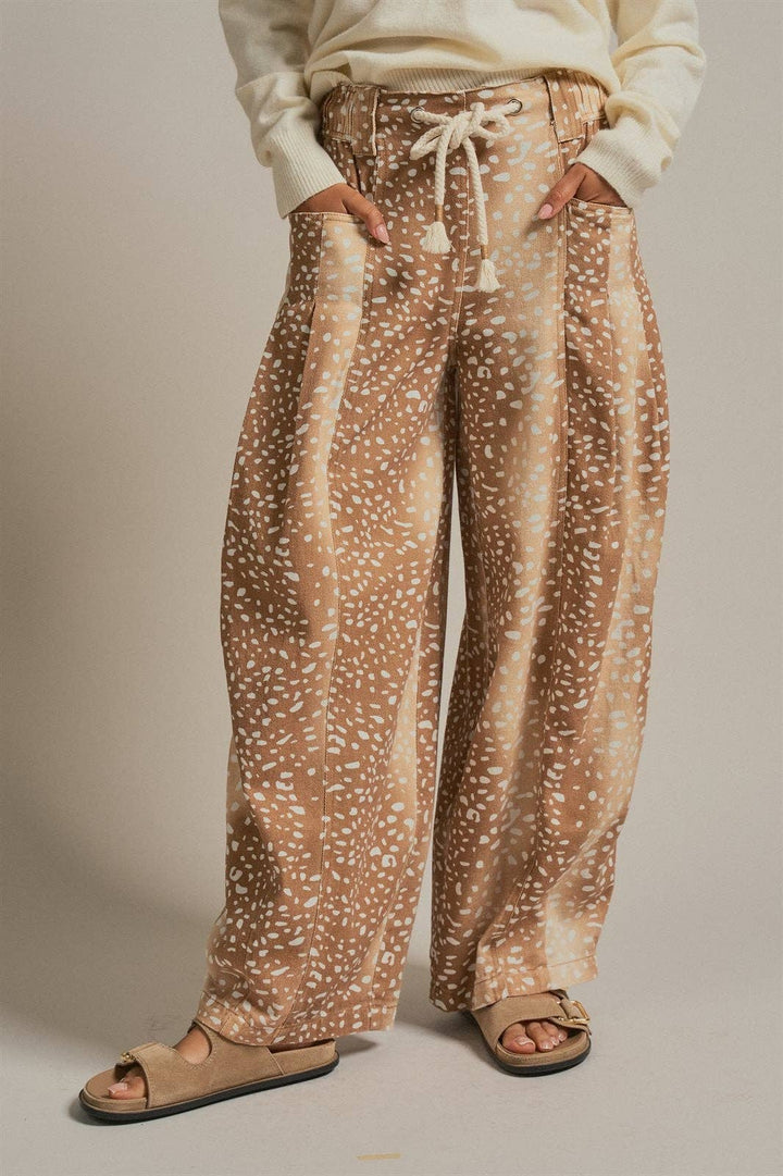 Fawn Print Cotton Twill Barrel Pants