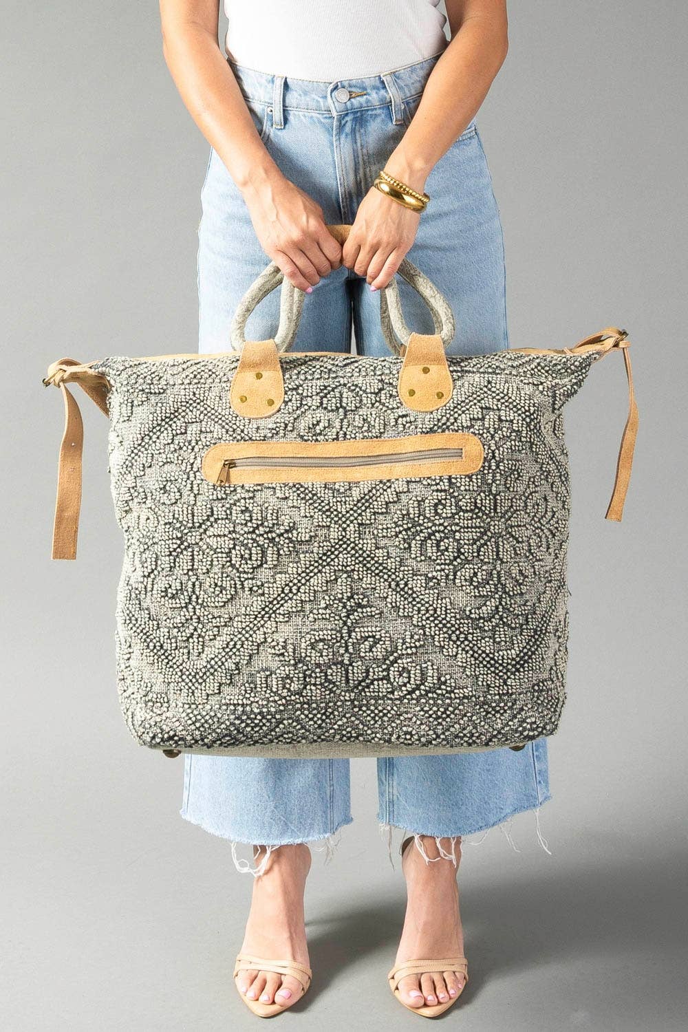 Sage Gray Vintage Inspired Textured Tote