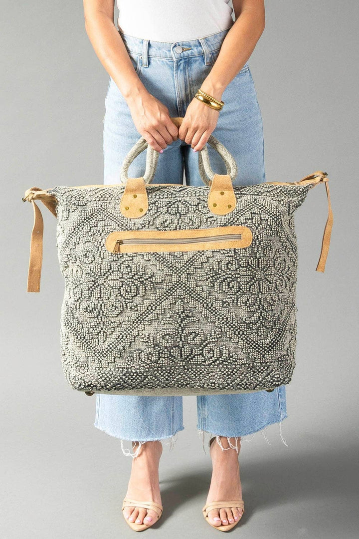 Sage Gray Vintage Inspired Textured Tote