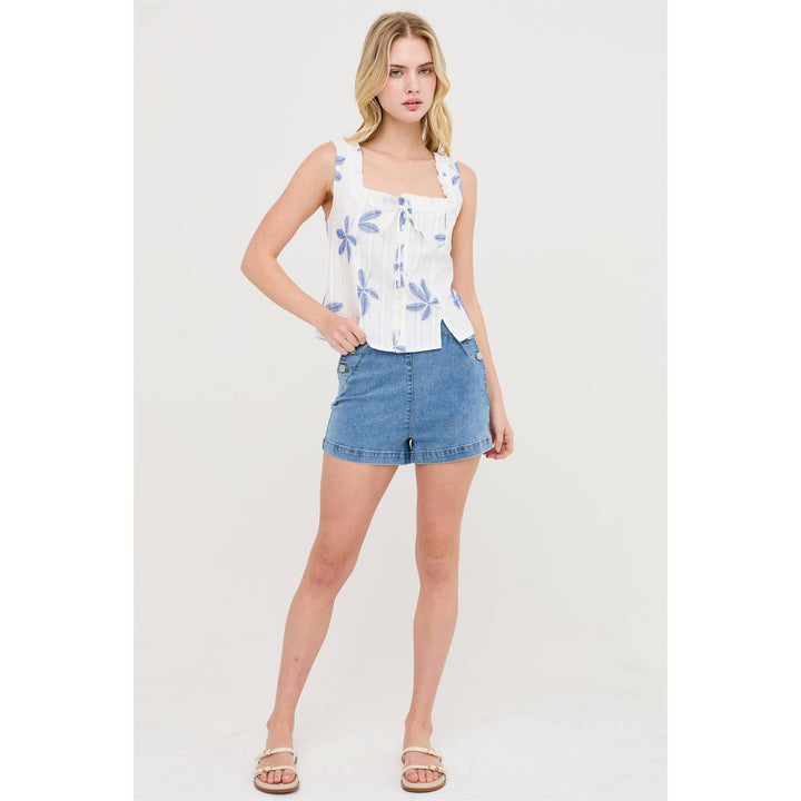 Sleeveless Square Neck Ruffle Top