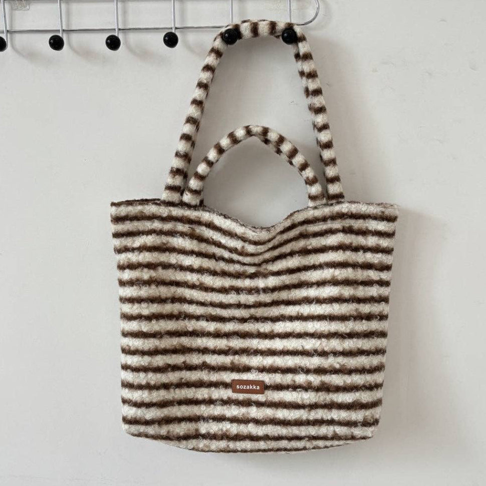 Soft Striped Fuzzy Tote Bag