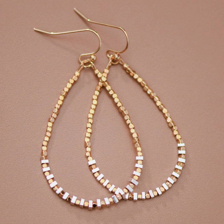 Teardrop Wire Beaded Earrings with Silver Hematite
