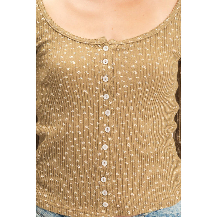 Olive Floral Square Neck Top