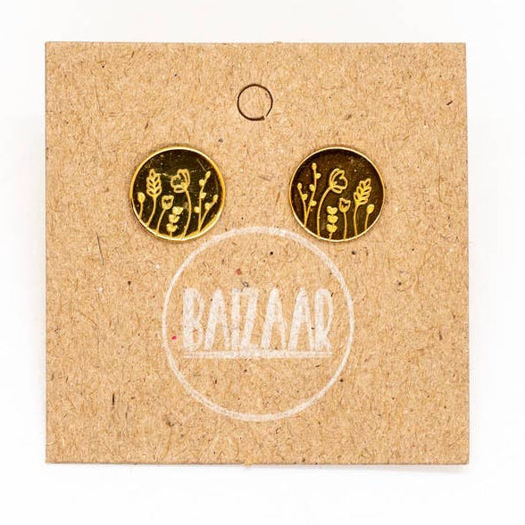 Gold Plated Etched Wildflower Stud