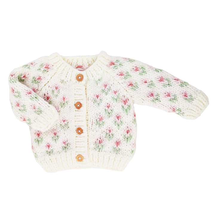 Bitty Blooms White Cardigan Sweater