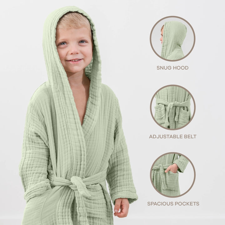 Sage Muslin Bath Robe for Kids by Comfy Cubs