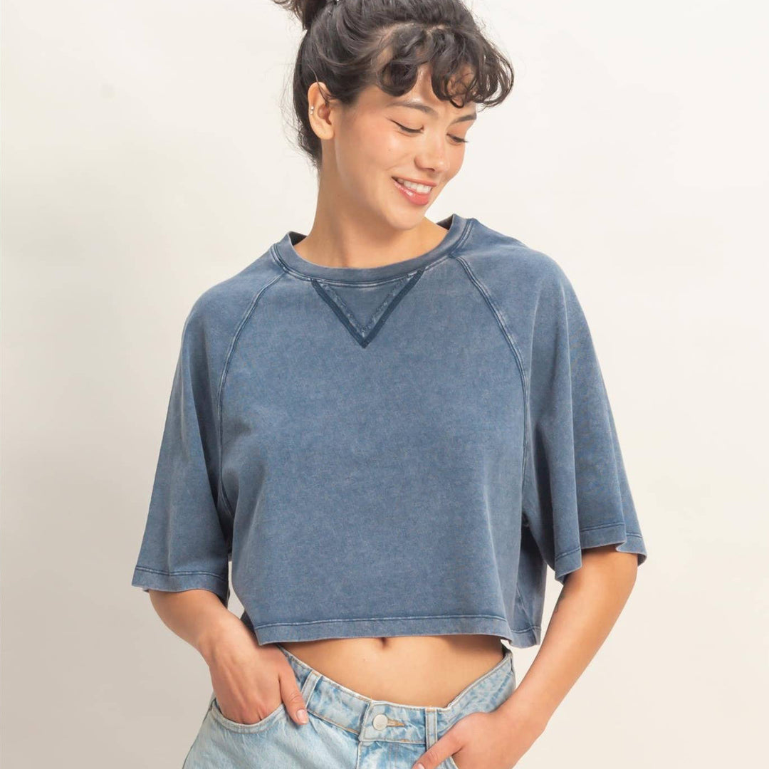 Navy Mineral Washed Cropped Tee
