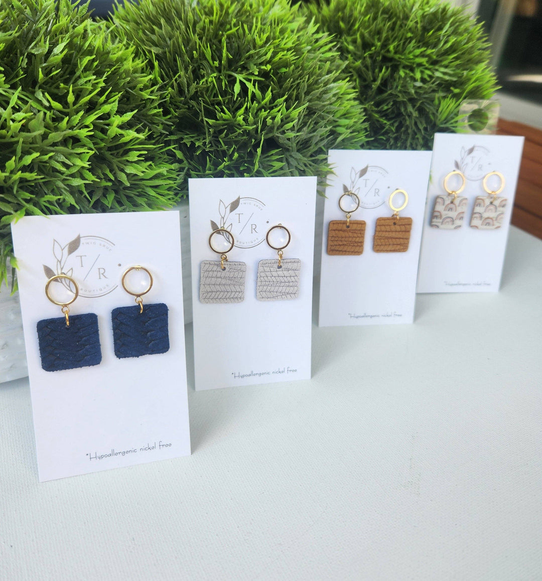 Adele Leather and Gold Mini Dangle Earrings