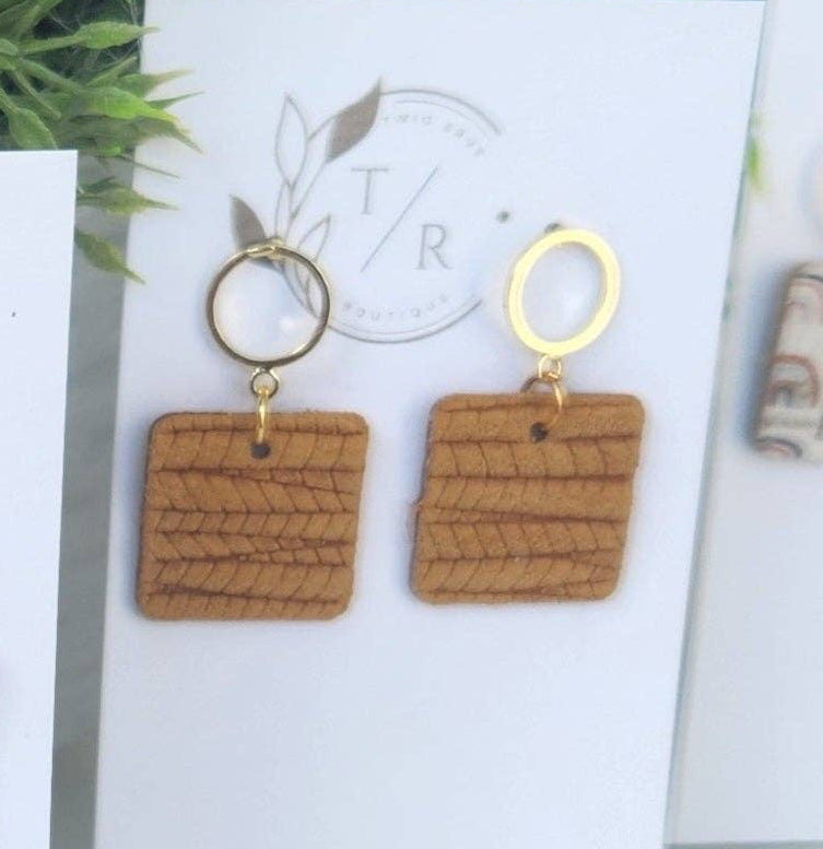 Adele Leather and Gold Mini Dangle Earrings