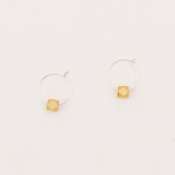 Tiny Hoops With Gold Faceted Metal Bead