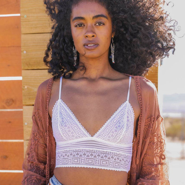 White Aztec Pattern Mesh Bohemian Brami
