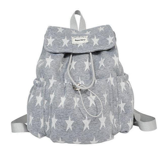 Minimalist Grey Knit Backpack Stripes or Stars