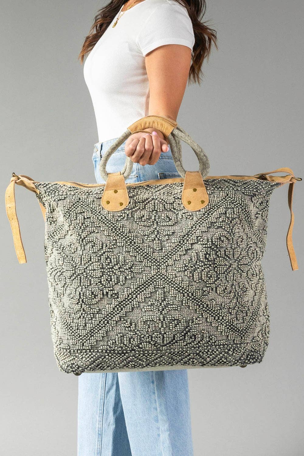 Sage Gray Vintage Inspired Textured Tote