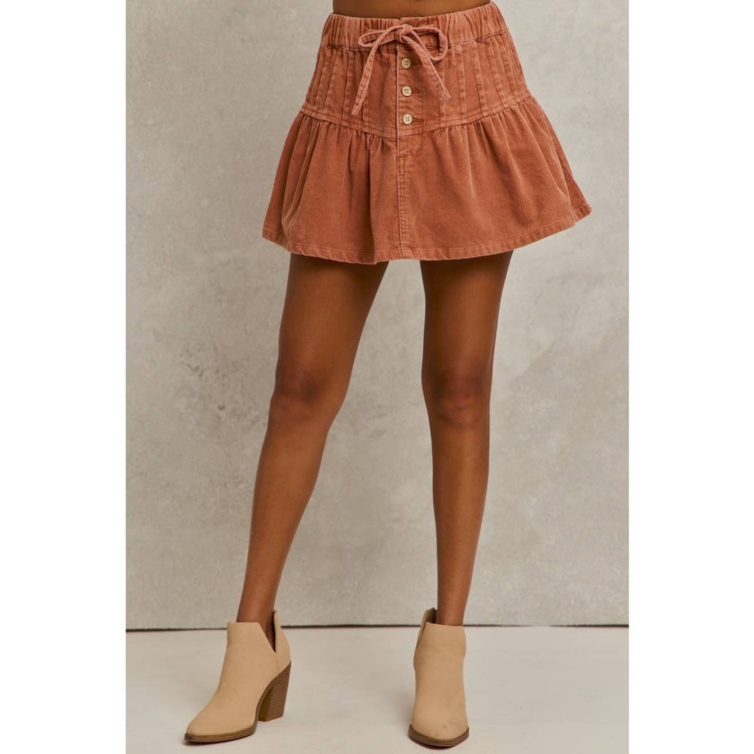 Mineral Wash Cord Flared Mini Skirt