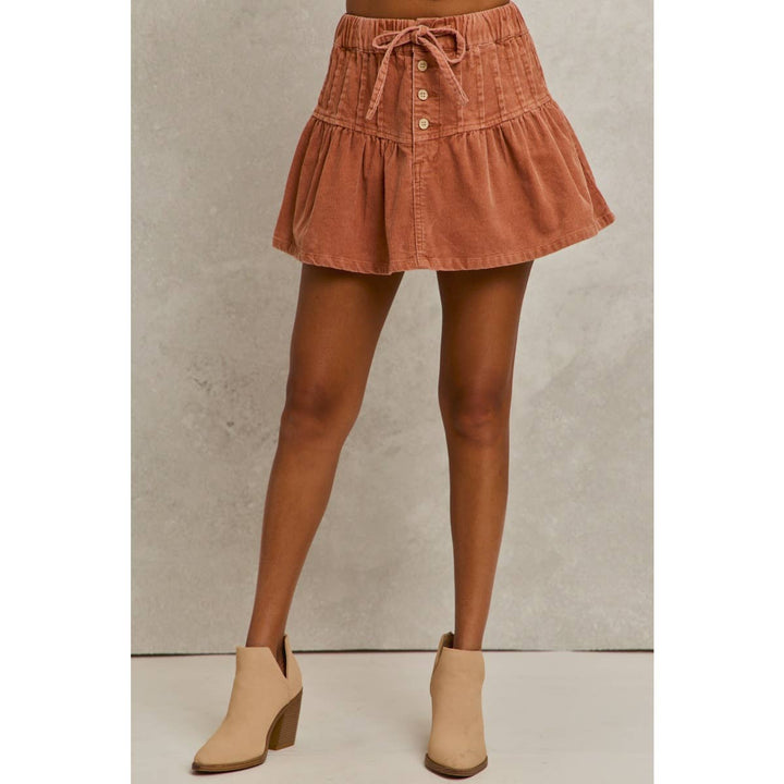 Mineral Wash Cord Flared Mini Skirt